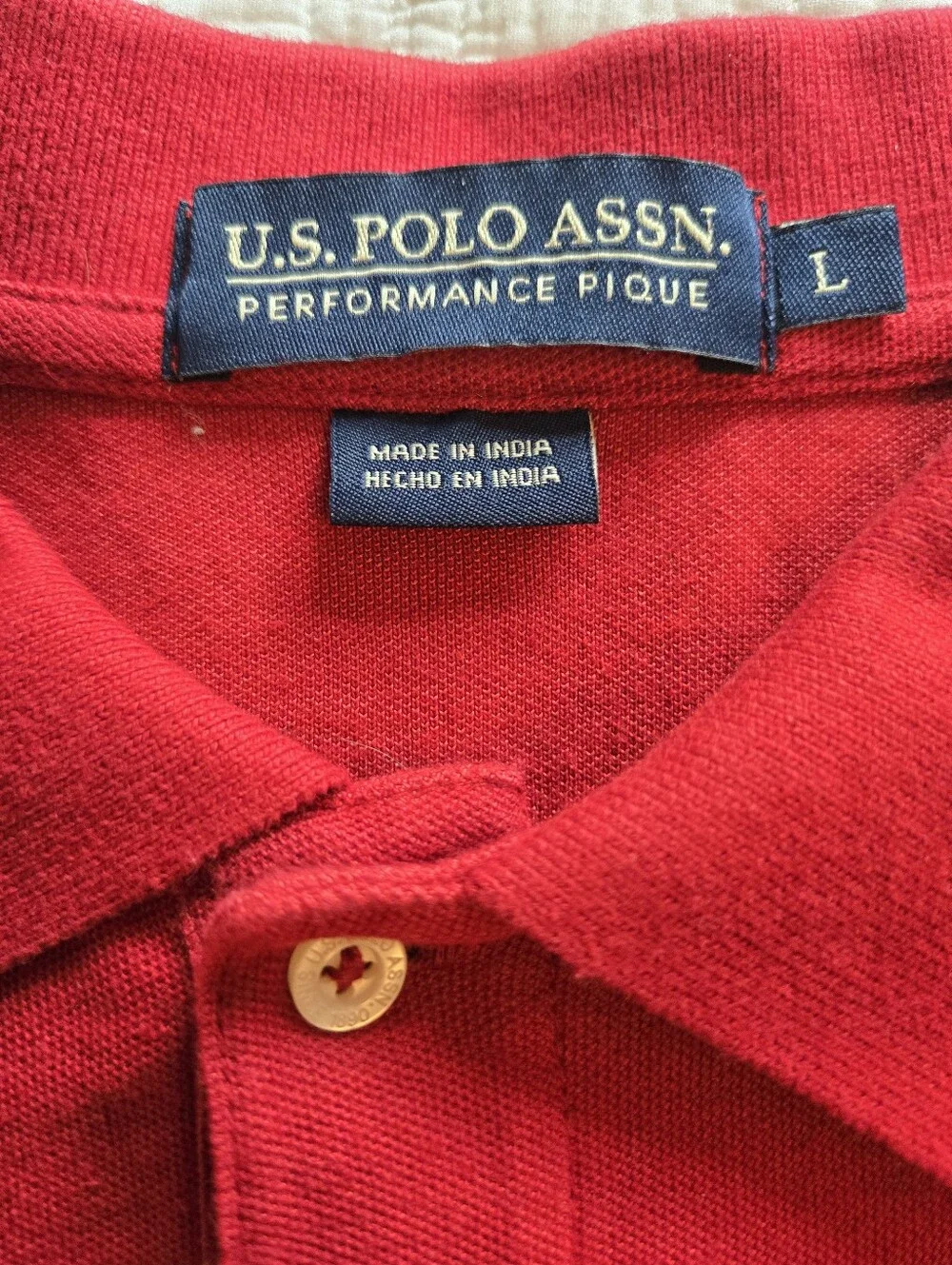 U.S. Polo Assn. Performance Pique, Red Short-Sleeve Polo Shirt, Size Large - Picture 4 of 7